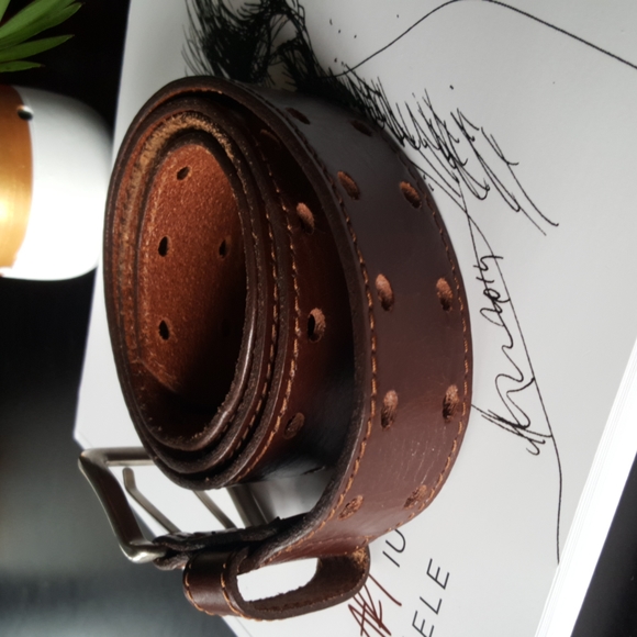 Leather belt, men's size 34 brown with double row of holes - Picture 5 of 6
